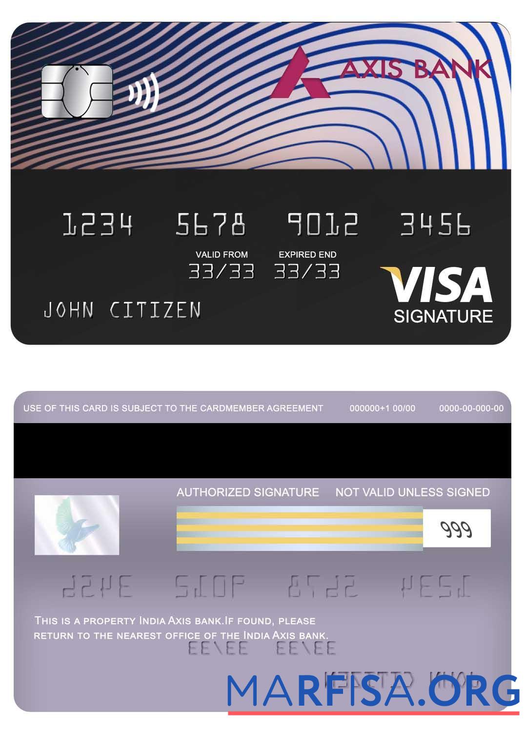 Downloadable India Axis bank visa signature card template